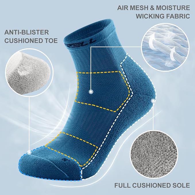 FITRELL 6 Pack Men's Athletic Ankle Socks Cushioned Sports Running Socks 7-9/9-12/12-15