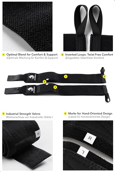 Fitgriff® Wrist Wraps for Weightlifting (18") Heavy-Duty Support for Gym, Bench Press, and Pushups (1 Pair) - for Men and Women (Black Original)