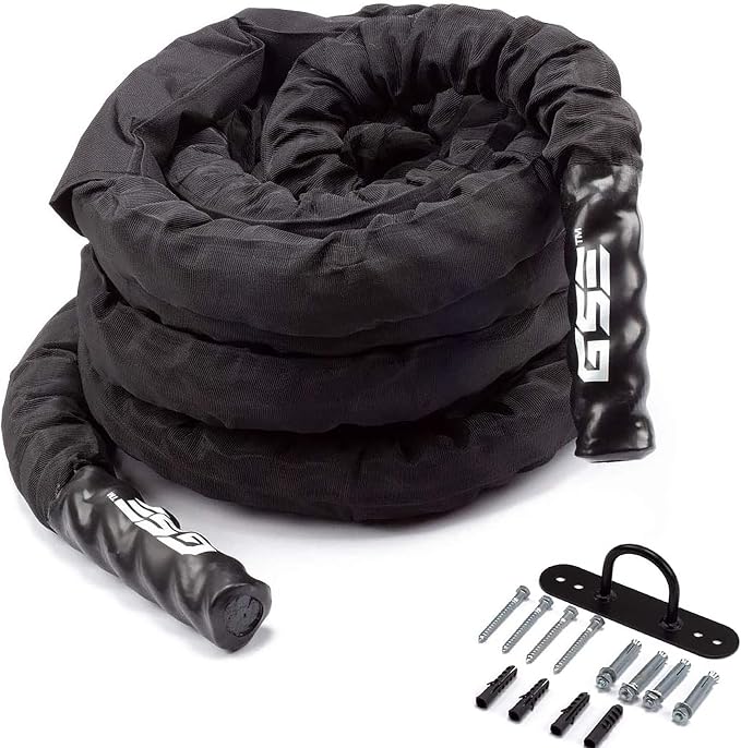 GSE Games & Sports Expert Gym Battle Rope, Heavy-Duty Workout Ropes for Indoor & Outdoor Workout, Exercise Rope for Strength Training - 30,40,50 Feet Lengths Available