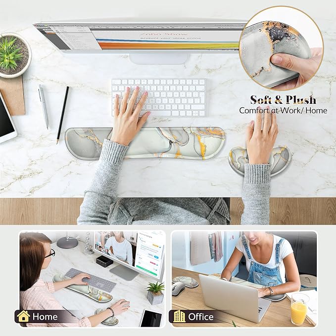 Gimars Upgrade Enlarge Gel Memory Foam Set Keyboard Wrist Rest Pad, Mouse Wrist Cushion Support for Office,Could Golden Computer, Laptop, Mac,Cloud Golden