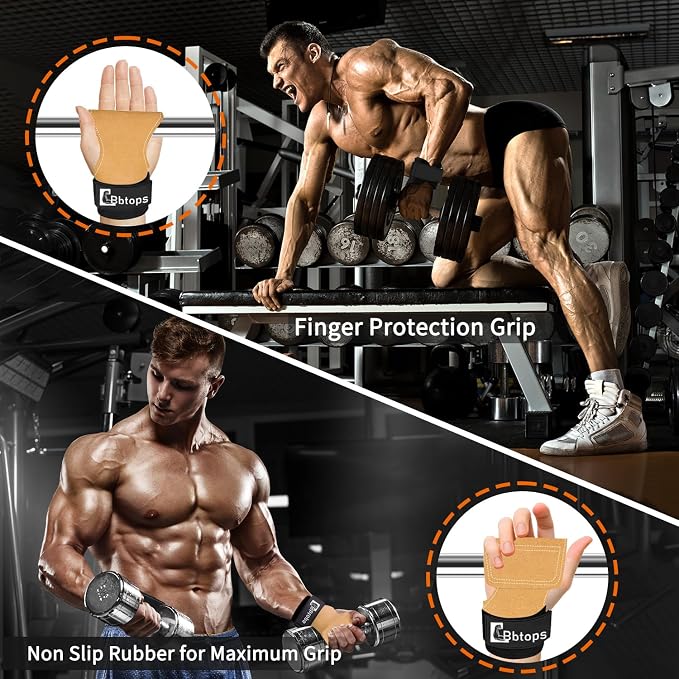 Weight Lifting Wrist Strap, Double-Layer Leather Wrist Straps for Gym Strength Training Weightlifting,Deadlift and Powerlifting, Enhance Grip Strength Neoprene Padding Gym Workout Lifting Straps Men/Women Pair