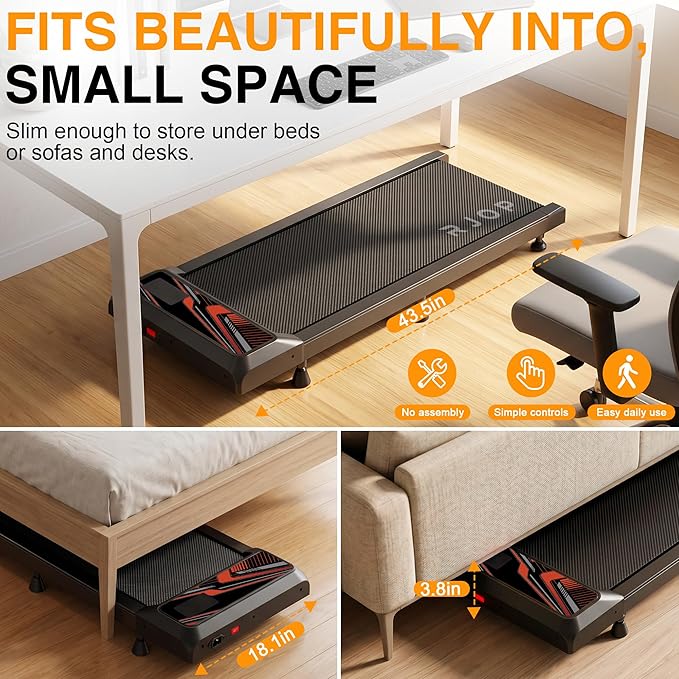RJOP 2.5HP Walking Mat with Incline Pad, Under Desk Treadmill for Home Gym | Walking Running Pad with Remote, 3 in 1 Low Noise Small Mini Portable Treadmill with LED Screen, 270lbs Capacity
