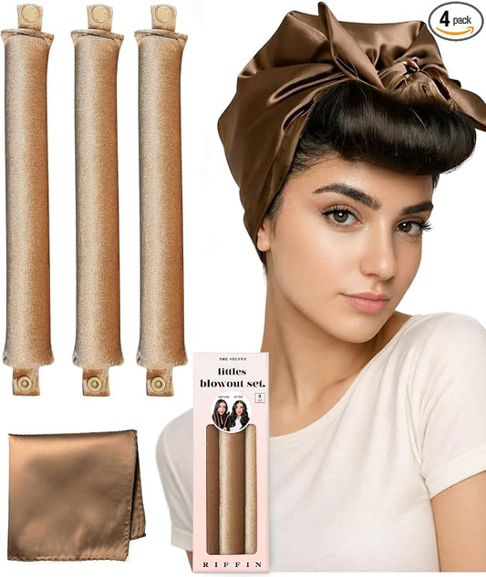 Littles Heatless Curls Overnight Rods - Upgraded Directional Grip Velvet Heatless Hair Curler to Sleep in No Heat Heatless Curling Flexi Rods Foam Hair Rollers for Blowout Look Long & Short Hair