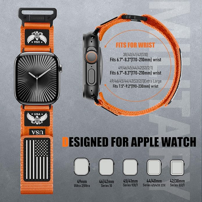 Rugged Nylon- Compatible with Apple Watch Ultra 3/ Ultra 2 Band 49mm Men,Tactical Soft Woven Stars- Stripes Flag Sport Strap for iWatch Bands 46mm 45mm 44mm 42mm Series 11 10 9 8 7 6 5 4 3 2 1 Se