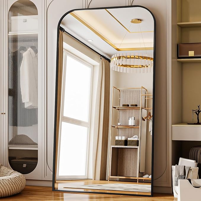 Oversized Full Length Mirror 86"x40" Arched Floor Standing Mirror | Large Full Body Mirrors with Stand - with Aluminum Frame for Bedroom Living Room, Black