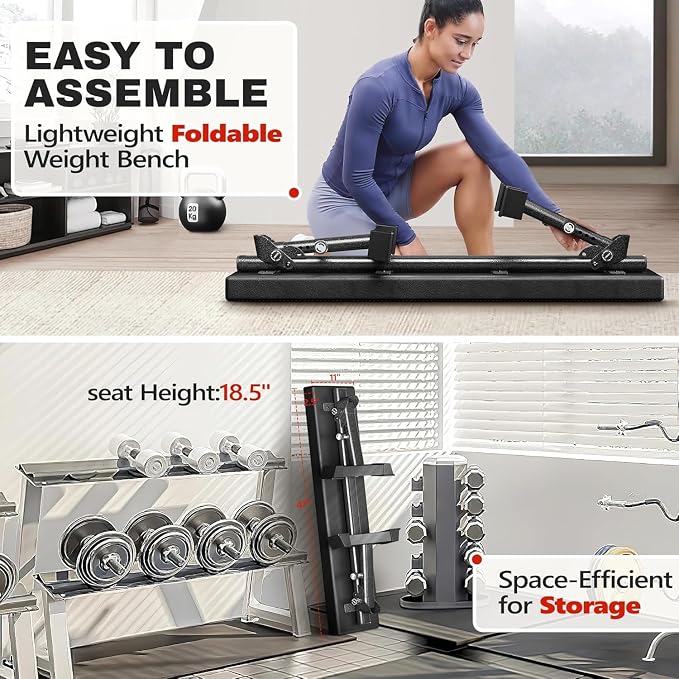 Weight Bench, Foldable Flat Bench with Gym Quality 1300 LBS Capacity | 5-Level Height, 2.5" Thick Cushion, Sturdy T-Legs, Compact Storage Flat Bench for Weight Training and Ab Exercises, Black