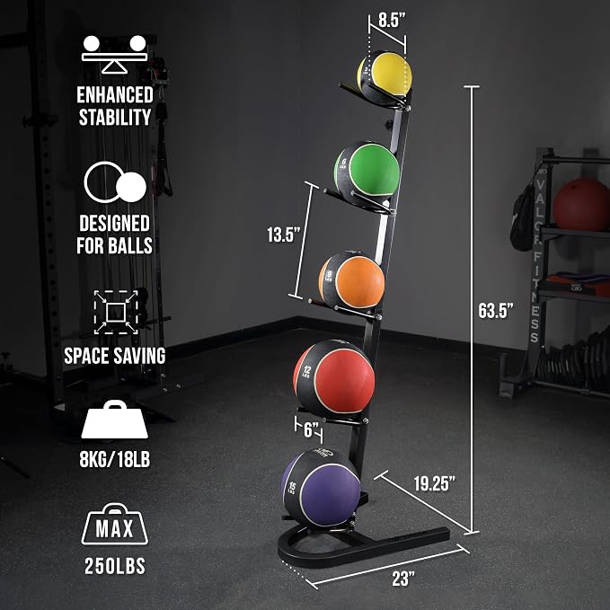 Valor Fitness Upright Ball Storage Rack, Heavy Duty Vertical Sports Equipment Organizer for Basketballs, Soccer Balls, Volleyballs, Medicine Balls, Home Gym Storage, 250 lb Capacity