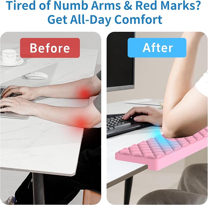 MEKASS L-Shaped Desk Elbow Pad for Desk, Memory Foam Elbow Support Padding with Non-Slip, Ergonomic Desk Edge Cushion, Wrist Comfort Support for Office Home 2 Pcs (Diamond Pink)