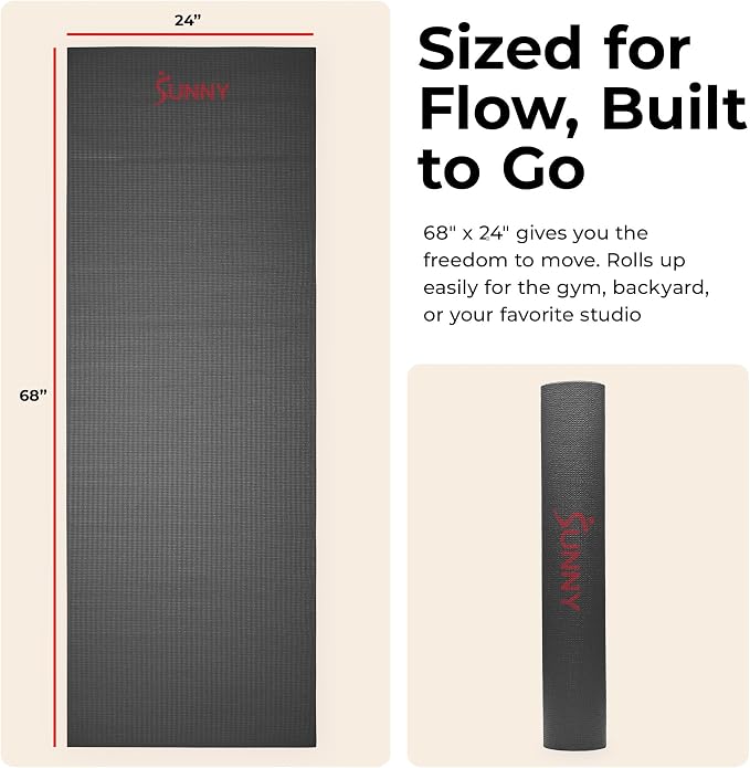 Sunny Health & Fitness Exercise Yoga Mats - Non-Slip Support for Home & Gym