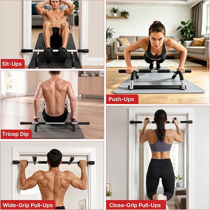 TOPOKO Pull Up Bar for Doorway, Heavy Duty Chin Up Station for Home Gym, Multi-Grip or Adjustable Door Frame Exercise Equipment for Upper Body Strength Training