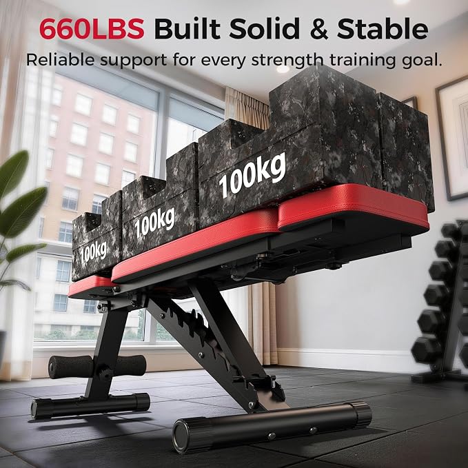 NICEPEOPLE Adjustable Weight Bench for Home Gym, 660LBS Capacity Workout Bench with 8 Backrests for Chest Shoulders Arms, Compact and Foldable Strength Bench for Small Space Apartment Room