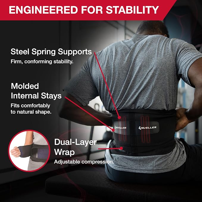 MUELLER Sports Medicine Lumbar Back Brace with Removable Pad, Ideal for Upper and Lower Back Pain, Relief & Support for Men and Women, Strains, Sciatica, Scoliosis