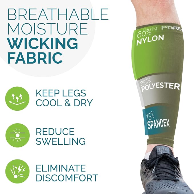 Run Forever Calf Compression Sleeve for Men & Women, 20-30mmHg Compression | Leg Sleeve for Shin Splints, Varicose Veins, Swelling & Pain Relief | Footless socks for Running, Cycling & Travel