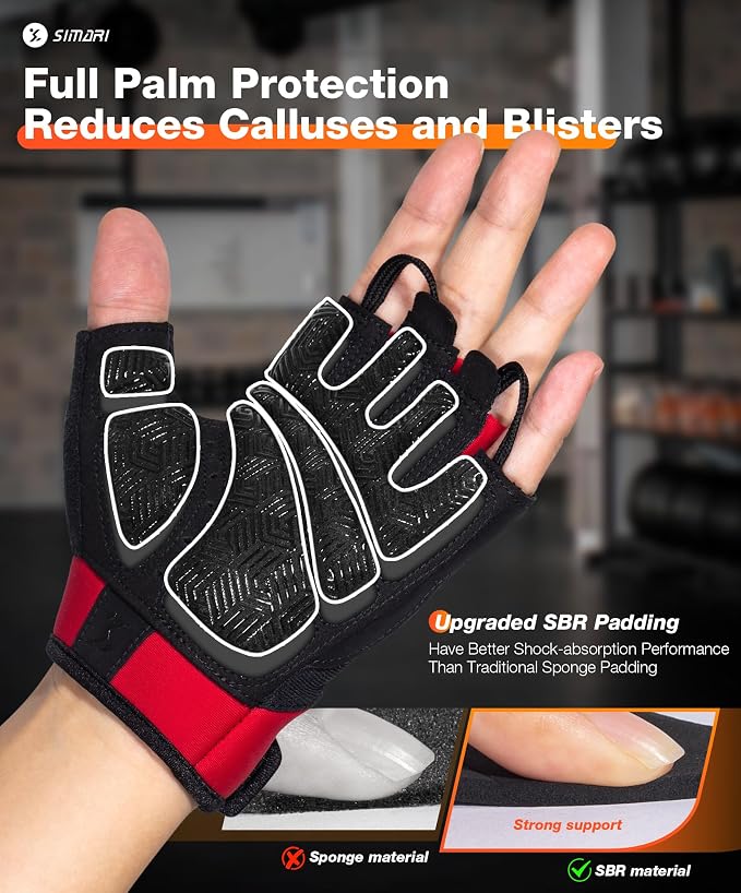 SIMARI Breathable Workout Gloves with Cushion Pad/Grip/Reduce Calluses, Weight Lifting Gloves for Gym Exercise, Cycling, Weightlifting Training, Fitness, Pilates, Kayaking, Gift for Men & Women