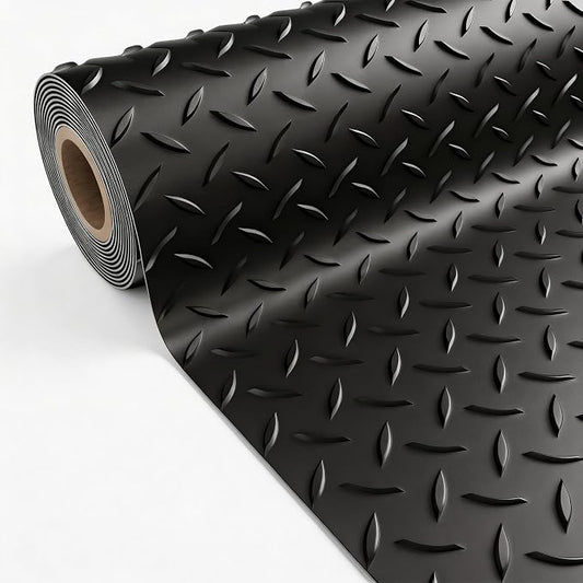 5x10 FT Garage Floor Mat, 2.8mm Thickened Diamond Plate | PVC Flooring Roll for Under Car/Golf Cart/Motorcycle, Garage Mat for Warehouse/Basement/Gyms/Trailer, Tapes Included, Black
