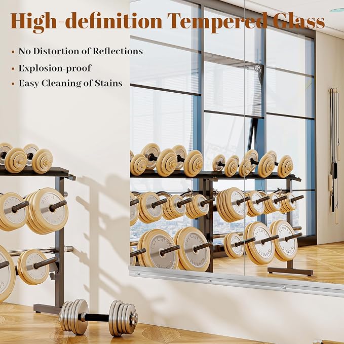 VooBang Home Gym Mirror 2 PCS 24"×48", Frameless Wall Mirror Full Length | Shatterproof Tempered Glass Large Body Mirror Hanging for Dancing Studio, Exercise, Fineness, Yoga
