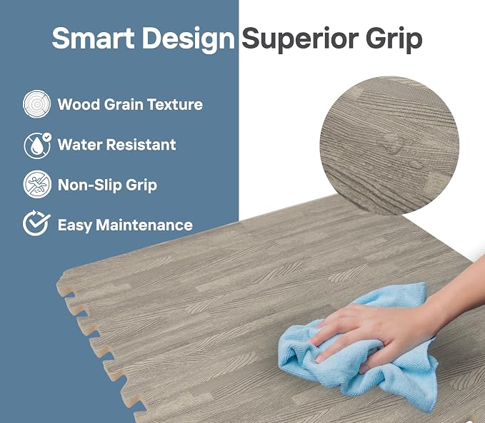 Art3d 48 Sq.Ft Eva Puzzle Exercise Mats, 24"x24" x 1/2" Thick Foam Interlocking Tiles for Flooring, Workout, Gym Equipments, Pack of 12, Grey Oak