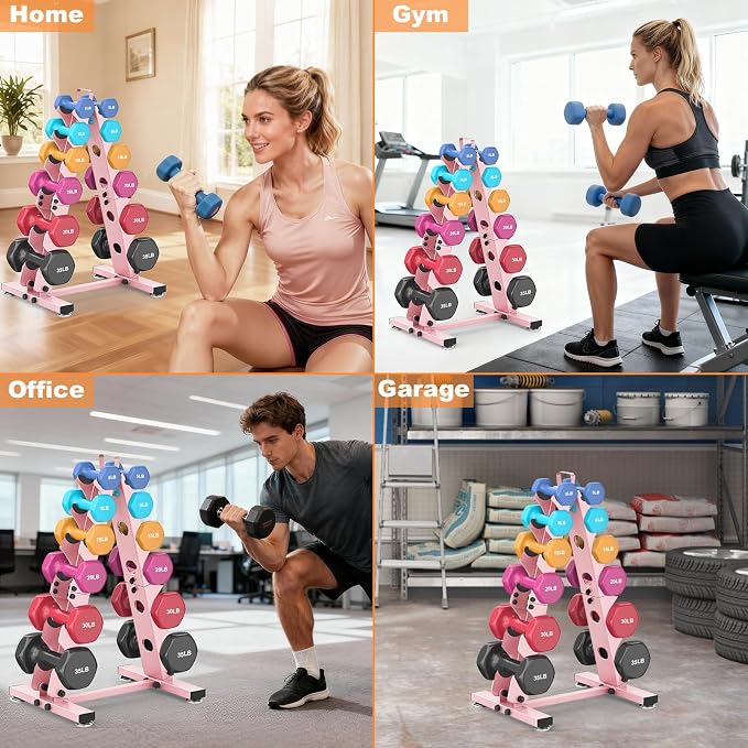 TomCare 6-Tier|5-Tier|4-Tier|2-Tier Dumbbell Rack Stand Only for Home Gym | Stable A-Frame, Fits 5–35 lb Dumbbells, Protective Padded Cradles, Adjustable Feet, Easy-Carry Handle (Stand Only)
