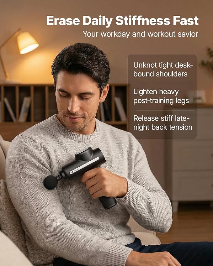 MERACH Massage Gun Deep Tissues Quiet Brushless Motor 6 Heads & 5 Speeds | 12MM Percussion Massager Tools for Pain Relief Muscle Recovery, 6 Handheld Massager, 3200 RPM/5 Speeds, Gift for Dad Him