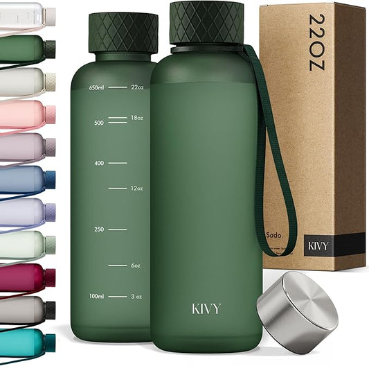 KIVY Slim Water Bottle 22oz Lightweight & Shatterproof - Reusable Tritan Water Bottle - Leak Proof Bottle for Women & Men - Water Bottle No Straw - Dishwasher Safe - BPA Free