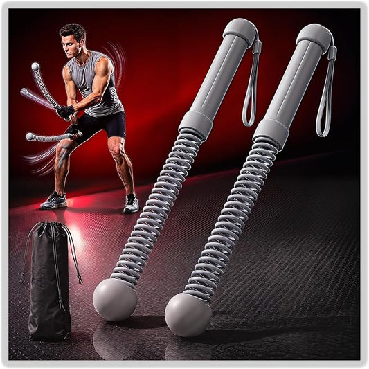 2026Upgraded Weighted Ropeless Battle Ropes for Home Gym&Travel - 2Pack 4MM Steel Spring Cordless Portable Battle Ropes, Exercise Rope Sticks for HIIT, Strength&Cardio, Grey