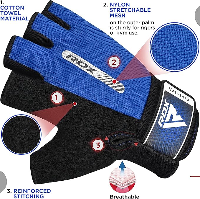 RDX Weight Lifting Gloves Gym Fitness Workout, Anti Slip Padded Full Palm Protection, Ultra Ventilated, Bodybuilding Strength Training HIIT WOD Exercise, Half Finger Men Women Cycling Rowing Climbing