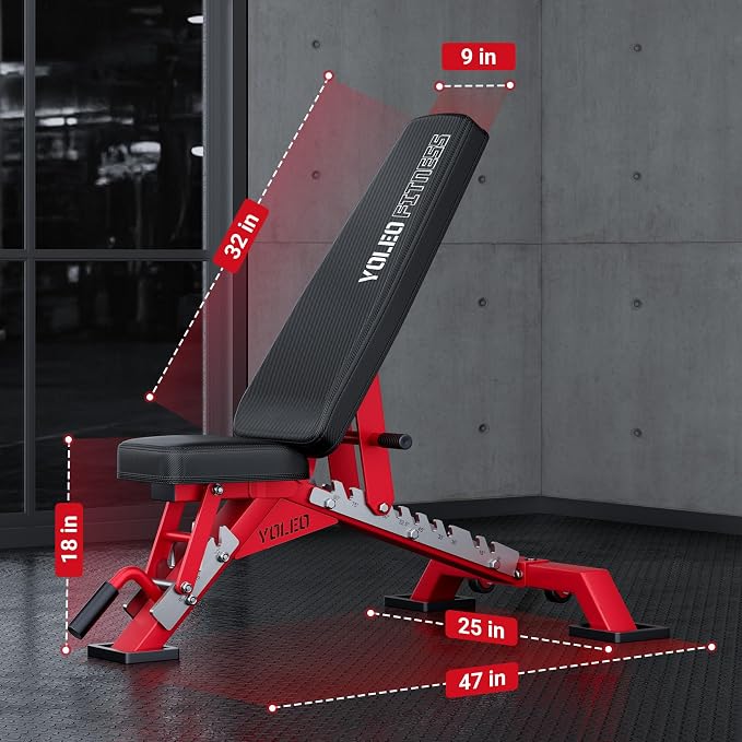 YOLEO Adjustable Weight Bench with Bench Press Stand, Foldable Workout Bench with Extended Head/Elbow Pad(for Users up to 7')