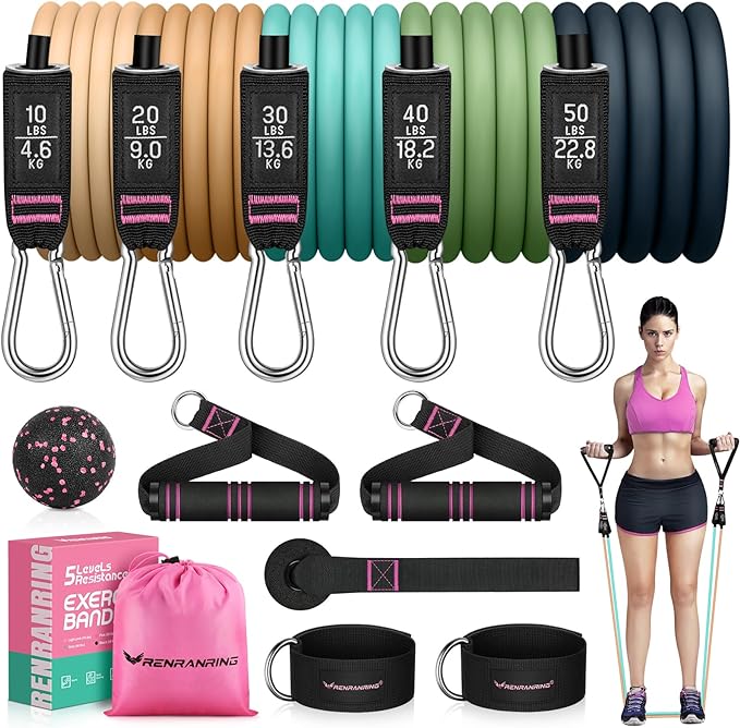 RENRANRING Resistance Bands for Working Out, 150LBS Exercise Bands, Workout Bands, Resistance Bands Set with Handles for Men Women, Legs Ankle Straps