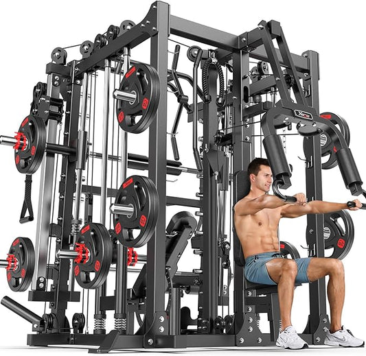 Multi-Purpose Squat Rack,Smith Machine Weight Rack Set with Cable Crossover System, Home Gym Power Racks, Power Racks and Packages