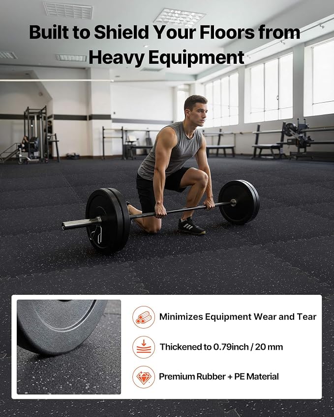 VEVOR 0.79Inch 48sq.ft 12 Tiles Gym Flooring for Home Gym, Rubber Top with High Density EVA Foam, 24 x 24In Gym Floor Exercise Equipment Mats, Interlocking Gym Mats, Puzzle Workout Mats, Black & Gray | Rubber Top with High Density EVA Foam, Lightweight...