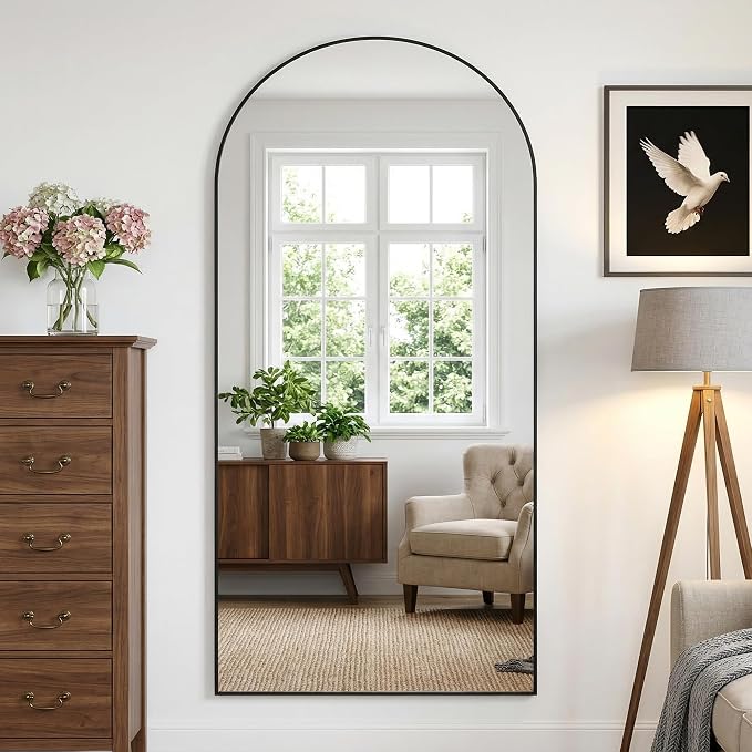 Full Length Mirror, 78"x38" Arched Full Body Mirror, Floor Mirrors with Stand, Body Mirrors Standing Hanging Leaning Against Wall,Aluminum Frame Mirrors for Bedroom Cloakroom,Living Room,Black