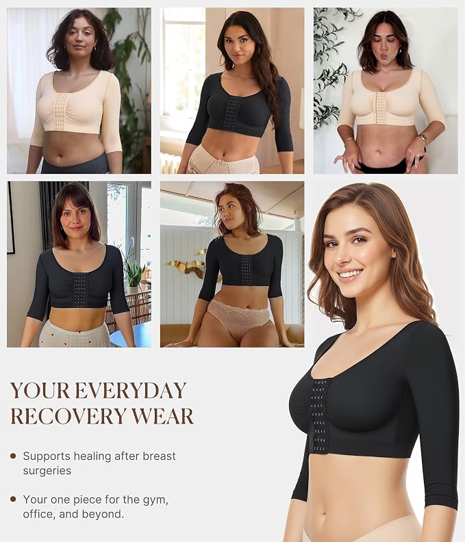 BRABIC Upper Arm Shaper for Women Fajas Post Surgery Compression Sleeves | Front Closure Bra, Arm Lipo Compression Garment, Slimming Shapewear Top, Support for Flabby Arms and Post-Surgery Recovery
