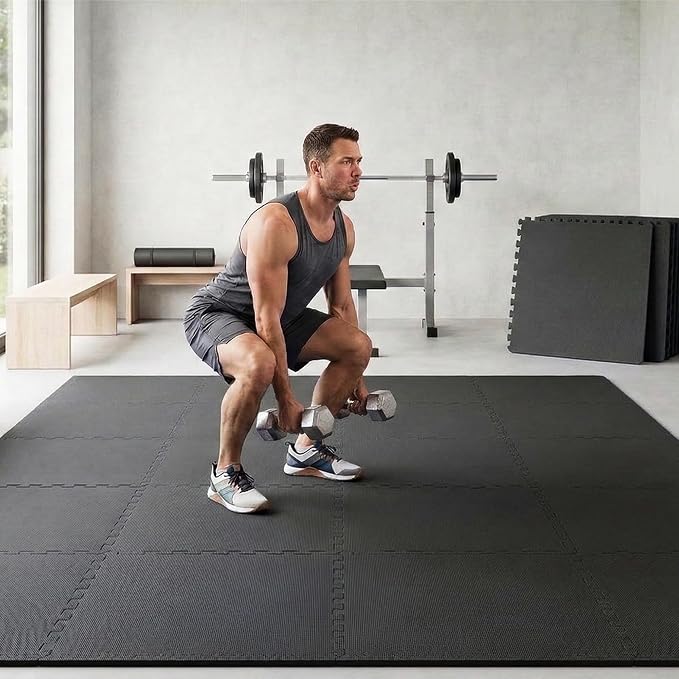 BalanceFrom Puzzle Exercise Mat 1/2-inch Thick, EVA Interlocking Foam Floor | Tiles for Home Gym, Studio, or Playroom Flooring, Black, 24 in x 24 in x 1/2 in, 144 Sq Ft - 36 Tiles