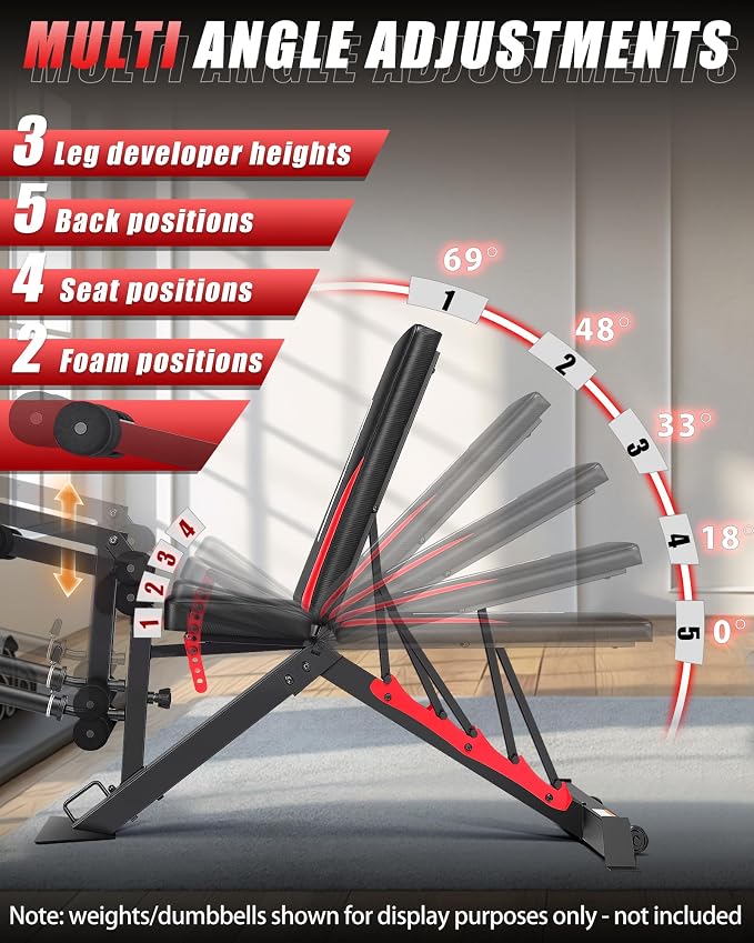 1200LBS Workout Bench with 3-Level Adjustable & Removable Leg Extension/Leg Curl, Adjustable Weight Bench for Home Gym, Incline/Flat Bench Press Full Body Workout, Universal Fit for All Body Types