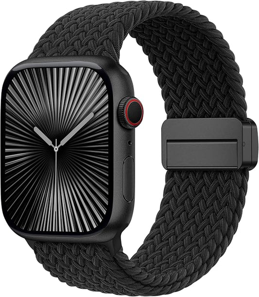 Laffav Braided Stretchy Band Compatible with Apple Watch Bands 42mm 40mm 41mm 38mm 44mm 45mm 46mm 49mm for Women Men, Magnetic Nylon Solo Loop Sport Strap for iWatch Series 11 10 9 8 7 6 5 4 SE Ultra