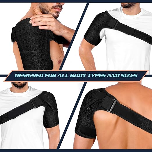 Shoulder Brace for Men and Women, Adjustable Shoulder Support Compression Sleeve for Torn Rotator Cuff Relief and Stability, Fits Right or Left,Arm Sling Shoulder for Daily Use and Recovery (1, Black)