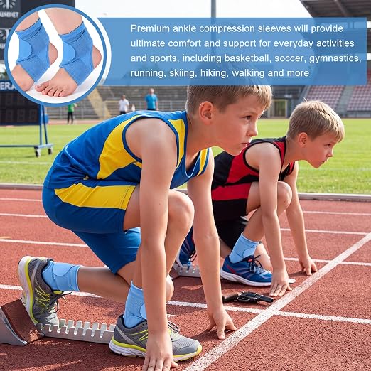 Honoson 2 Pcs Ankle Brace Kid Ankle Support Youth Neoprene Lace up Compression Sleeve Foot Brace Stabilizer with Adjustable Strap for Sport Sprained Plantar Fasciitis Achilles Tendonitis(Light Blue,S)