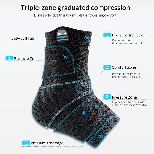 ZOELION Ankle Brace Compression Support with Removable Fishnet Strap, 3D Knit Plantar Fasciitis Relief Achilles Tendonitis Brace, Ankle Compression Sleeve for Pain Relief & Injury Healing, Black/3XL