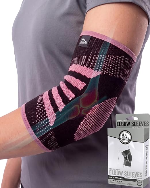 Elbow Compression Sleeves (1 Pair) - Elbow Brace for Tendonitis, Tennis & Golfers Elbow - Weightlifting Support for Men & Women - Pain Relief & Joint Recovery (2, Power Pink, Large)