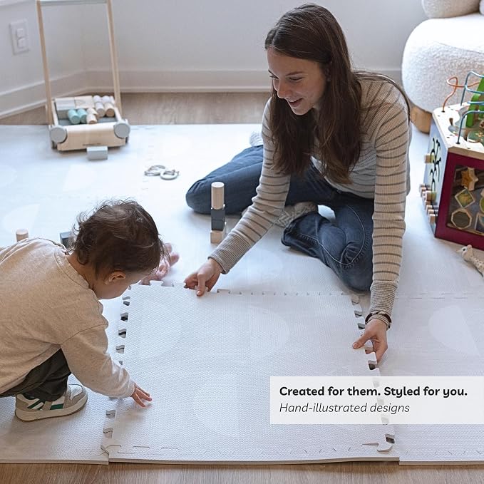 Little Landings Baby Play Mat for Floor - Aura Pearl (4x6ft) - Premium EVA Foam Play Mat for Babies & Toddlers (Ages 0-5+) Non-Toxic Playmat for Tummy Time, Crawling & Playroom - Stylish & Comfortable