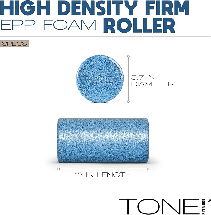 Tone Fitness High Density EPP Foam Exercise Foam Roller for Yoga, Pilates, Stretching, Massage, and Recovery | Multiple Sizes and Colors