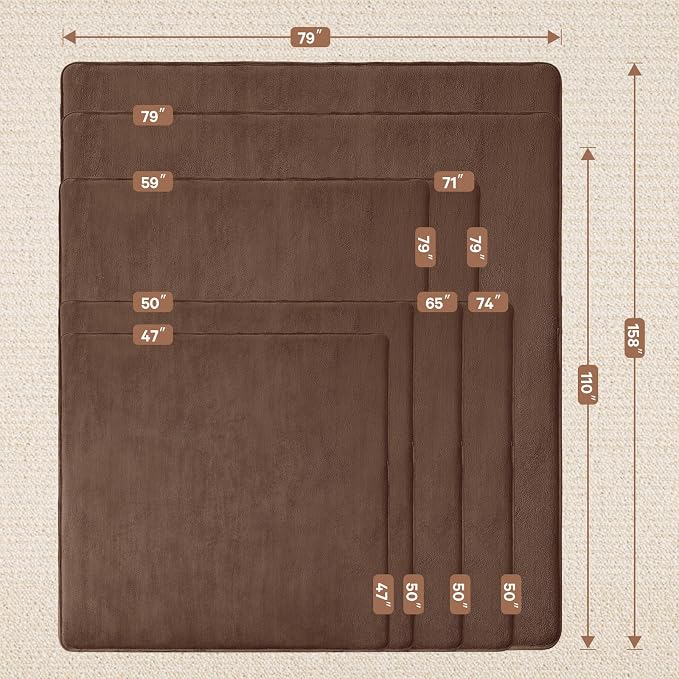 Baby Play Mat for Floor,Ultra Thick Elastic Foam 79"x158" Playmat Tummy Time Muscle Crawling Exercise Activity Cushion Gym Mat Nursery Playroom Area Kids Rug for Babies, Toddlers,Infants,Reddish Brown