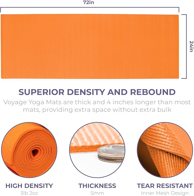 Voyage 5mm Studio Yoga Mats, 6 Pack, 72x24in | Extra Long, Anti-Tear Exercise Mats for Workout, Stretching, Fitness - Non Slip Gym Mats for Home, Schools and Studios