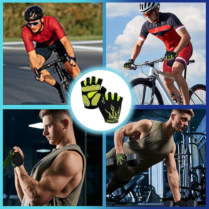 Cycling Gloves Bike Bicycle Gloves, Half Finger 5MM Gel Anti-Slip | Biking Gloves for Men Women Gym workout exercise Motorcycle Hiking Rowing Outdoor Sports