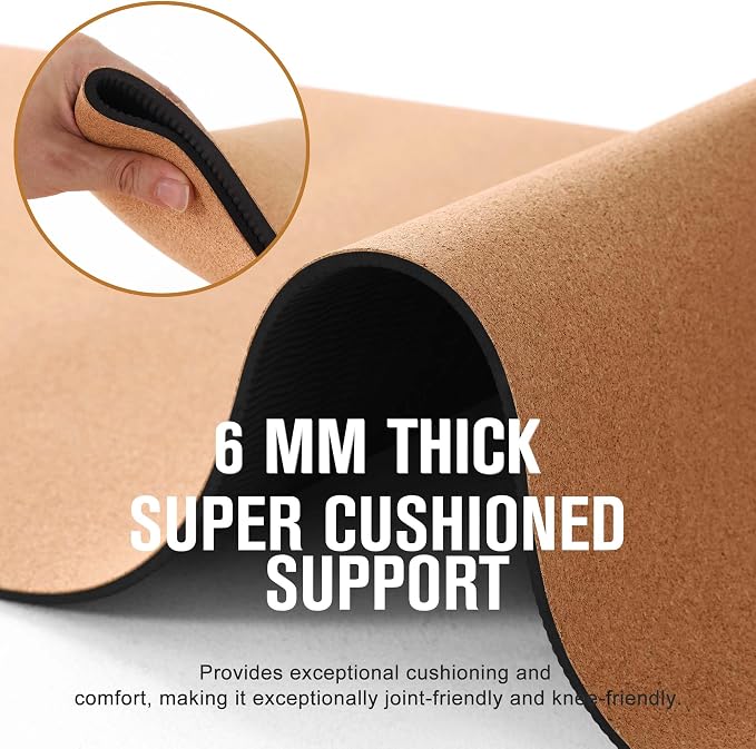 Umineux Cork Yoga Mat 1/4 & 2/5 Inch Thick 72 x 26 in | Thick Cork and TPE Non Slip Yoga Mats for Women Men, Sweat Proof, Sustainable, Great for Hot Yoga & Workouts