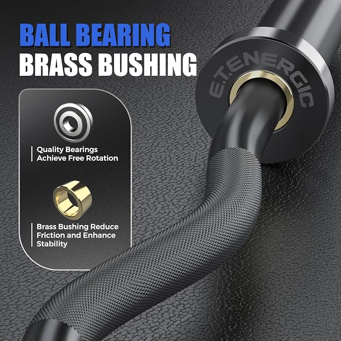 47” Solid Steel Olympic Curl Bars, 500LB | EZ and Super EZ curl bars with knurled grips, rotating sleeves, solid steel build, and 2-inch Olympic plate compatibility
