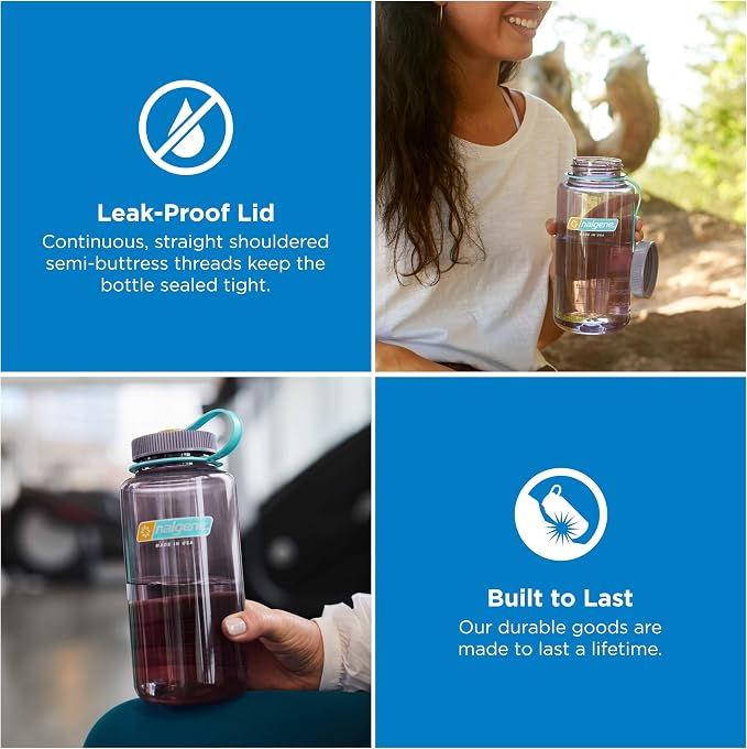 Nalgene 32 oz Wide Mouth Water Bottle, Aubergine | BPA-Free, Durable & Lightweight, Leak Proof, Dishwasher Safe, Large Reusable Plastic Bottle for Hiking, Gym, Work & Travel