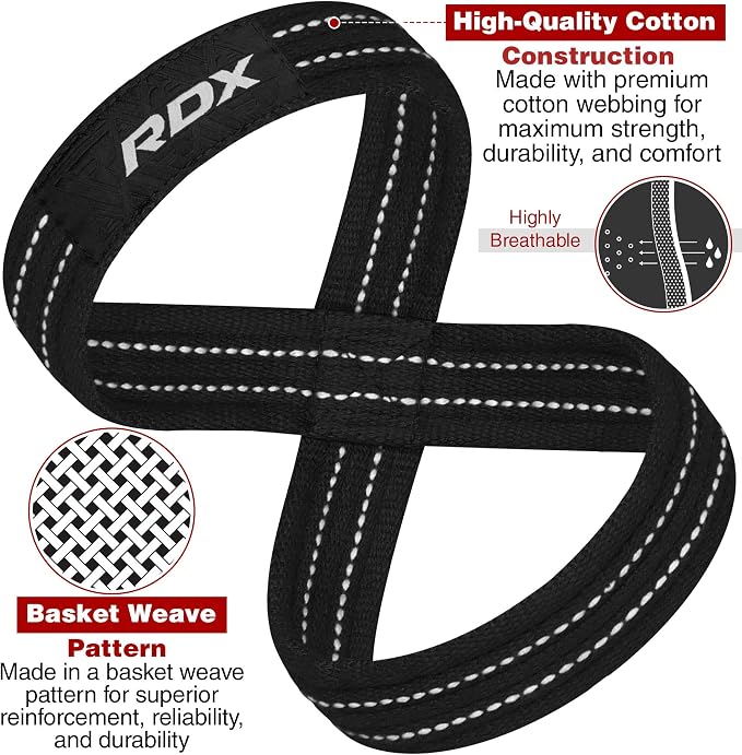 RDX Weight Lifting Straps Figure 8, Anti Slip Strap with Cuffs Wrist Support for Gym Workout Deadlift Powerlifting Bodybuilding Weightlifting, Fitness Strength Training, Hand Bar Grip for Men