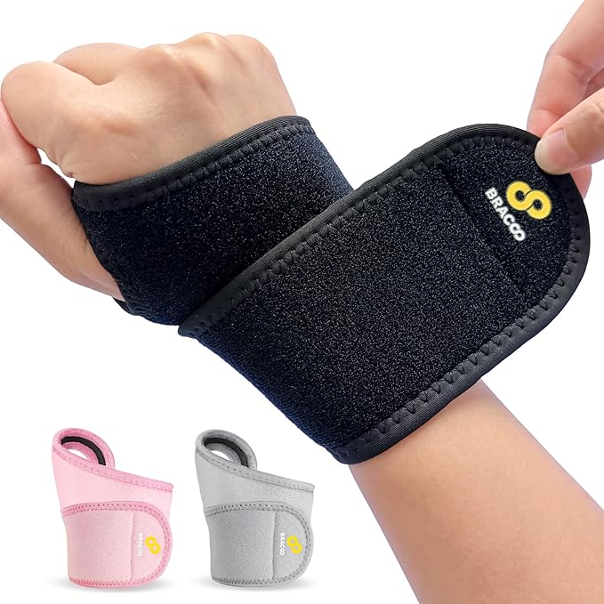 Bracoo Carpal Tunnel Wrist Brace with Compression Wrap | Adjustable Wrist Support Strap for Tendonitis, Arthritis, Pain Relief, Wrist Wrap for Left or Right Hand, Black, WS10