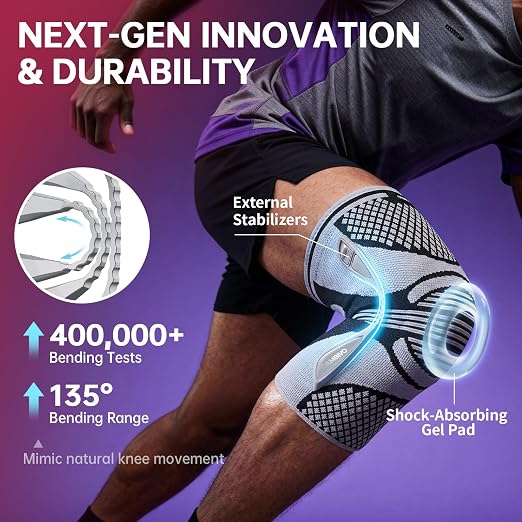 CAMBIVO Knee Brace for Men and Women with Side Stabilizers, Snap-on Detachable Support - 2025 Red Dot Award Winner Lightweight Knee Compression Sleeve for Meniscus Tear, ACL, Running